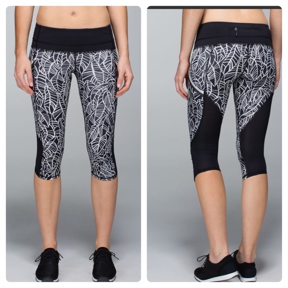 Lululemon Run A Marathon Crop II Pretty Palm Black Angel Wing / Black Size 8 - Picture 6 of 6